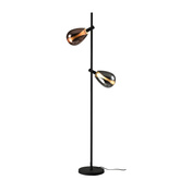Lampadaire Denso noir deux points abat jour en verre fumé et cuivré