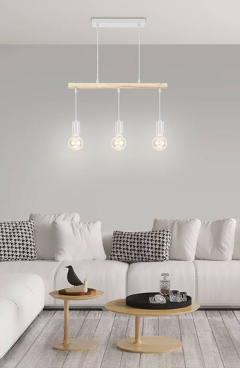 Lampa wisząca biała + drewno 3xE27 IZZY 33-78070