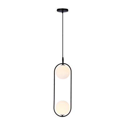 Lampa wisząca CORDEL elegancka - czarna z białymi kloszami kulkami - nowoczesne oświetlenie salonu 2x G9 LED