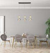Suspension verre doré 3xE14 70cm GREGORY