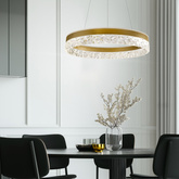 Hanging lamp FROZI in glamour style gold shade with crystals elegant and modern LED living room lighting