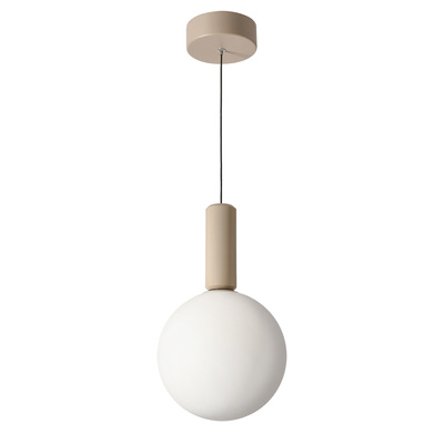 Suspension Testa boule en verre beige avec abat jour blanc 1x10W G9