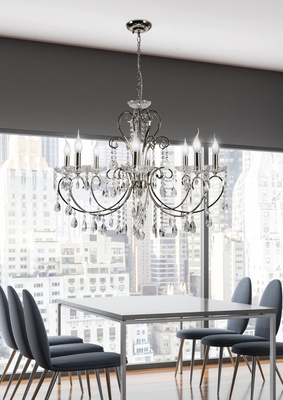 Lampa suspendata cromata cu candelabru din cristale 8x40W Aurora Candellux 38-97579