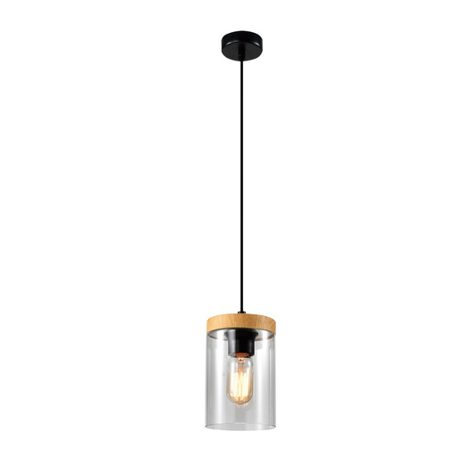 Wels hanging lamp 1X40 black+wooden smoked shade 31-21984