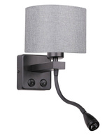 Schwarz/graue Wandleuchte mit LED-Leselampe Polo Candellux 21-75499