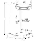 White LED wall lamp with a phone shelf USB charger Compact Candellux 21-76052