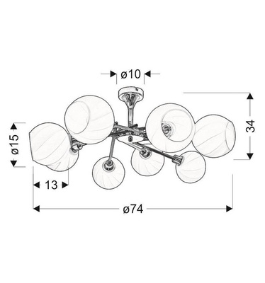 Chrome ceiling lamp with white shade 8x40W Raul Candellux 38-72290