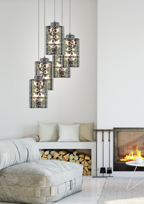 Lampa suspendata placa cromata abajururi sticla 3D 5x40W Nocturno Candellux 35-57730