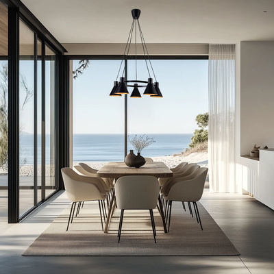 Lampa wisząca More czarno-złota metalowa 5-płomienna do salonu