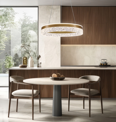 Hanging lamp FROZI in glamour style gold shade with crystals elegant and modern LED living room lighting