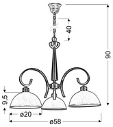 Mandarin Overhang 3X60W E27 Abat-jour avec une bande patine foncée 33-47564