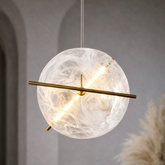 RELAX round brass pendant lamp 15W LED 3000K white shade