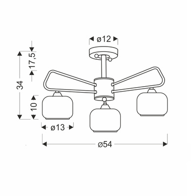GATO lampa sufitowa czarny 3x40W E14 klosz szklany bezbarwny+chromowy