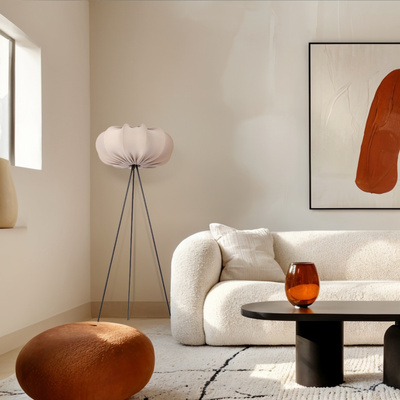 Lampa podłogowa CAFEE’ z abażurem beżowym frappe 52 cm - lampa stojąca w stylu skandynawskim E27