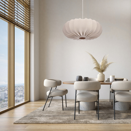 Lampa wisząca CAFEE skandynawska z abażurem beżowym frappe 66 cm - nowoczesne oświetlenie sufitowe do salonu i jadalni E27