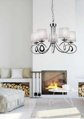 Lampă suspendată crom / abajur țesut alb 5x40W Arnika Candellux 35-21687