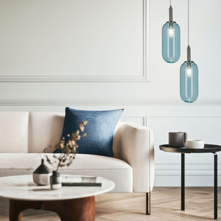 Hanging lamp FIUGGI blue with long glass shade modern LED lamp over table and for living room