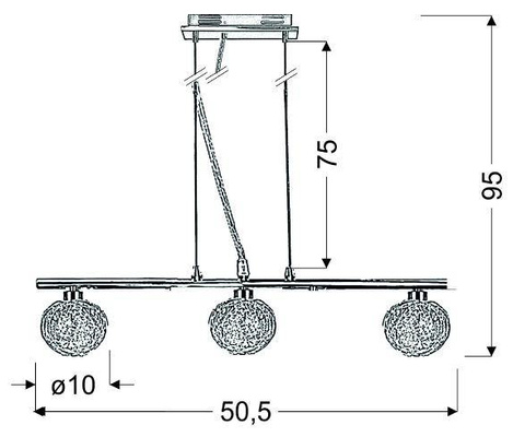Lampă suspendată bilă din sticlă cromată împletită 3x40W Wind Candellux 33-14085