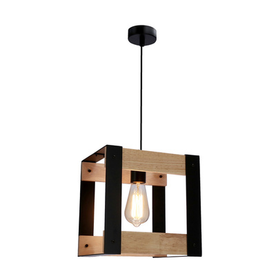 Hängelampe aus schwarzem Metall + Holz 40W E27 Varna 31-78513
