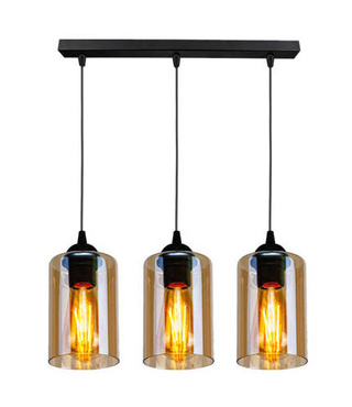 Hanging lamp black / brown strip 3xE27 Bistro 33-00545
