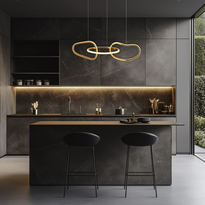 Pendant lamp ANNELI elegant gold irregular form 125 cm designer LED 3000K lamp for living room and dining room