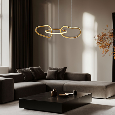 Lampa wisząca ANNELI elegancka – złota nieregularna forma 80 cm – designerska lampa salonu i jadalni LED 3000K