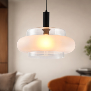 Pendant lamp Brizi glass black with smoked shade for dining room over table