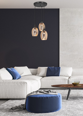 Lampe suspendue noir et cuivre avec abat-jour miroir 3x60W Marina Candellux 33-51608