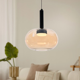 Suspension Bueno en verre simple abat jour ambre GX53