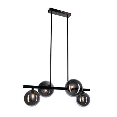 Lampa wisząca KAMA czarna w stylu dark japandi – z grafitowymi kloszami kulami – designerska lampa do salonu 4x G9 LED