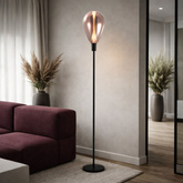 Stehlampe Denso Glas Schirm kupferfarben schwarz Metall für Wohnzimmer