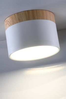 Lampa sufitowa tuba Tuba biała drewniana LED 9W natynkowa okrągła