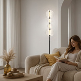 PLAYA lampe sur pied noir 15W LED 3000K abat jour globe transparent