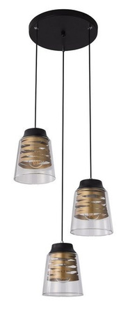 Suspension plaque verre noir et or 3x60W Fresno Candellux 33-78988