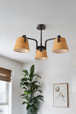 Lampa wisząca Milbury z abażurem potrójna do salonu tkaninowa brązowa