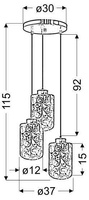 Lampe suspendue chrome plaque verre abat-jour 3D 3x40W Nocturno Candellux 33-57747