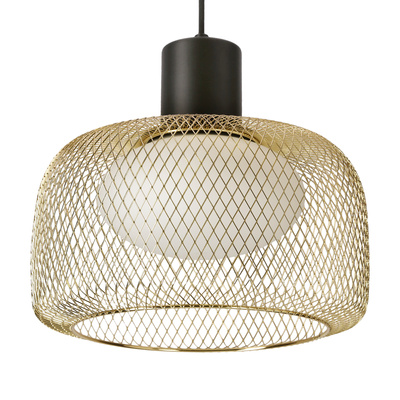 Lampa wisząca Sopra 32 czarno złota z kloszem drucianym nad stół