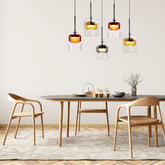 Suspension Glaxi abat jours en verre colorés 5xGX53 au dessus de table pour salon et salle à manger