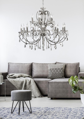 Lampa suspendata cromata cu candelabru din cristale 15x40W Aurora Candellux 30-97586