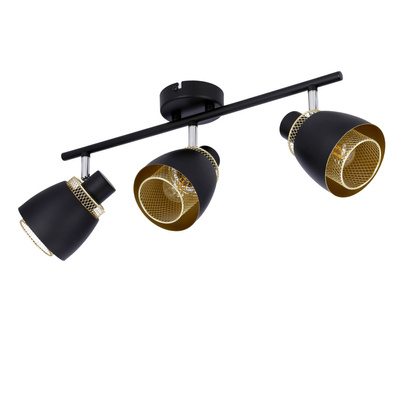 Bande de plafonnier Aleksandria 3x40w noir + abat-jour doré