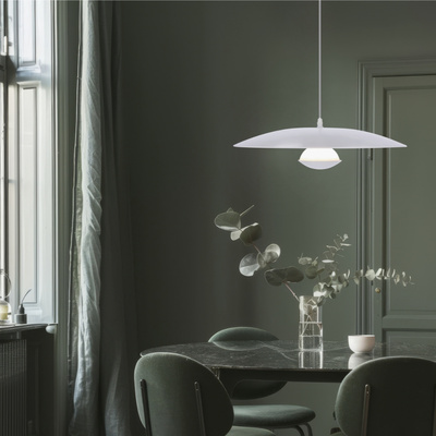 Lampa wisząca LUND 48 cm minimalistyczna – biały klosz talerz - skandynawska lampa do jadalni i salonu LED