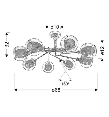 Plafoniera cromată cu abajur din sticlă coș 8x40W E14 Ozzo 38-72283