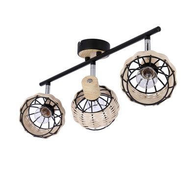 Tajga plafonnier noir + bande en bois 3x40w e14 noir + abat-jour en bois