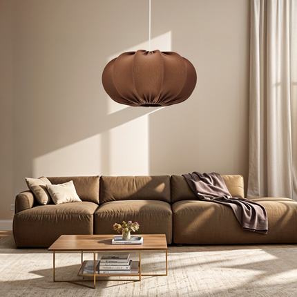 Lampa wisząca CAFEE' skandynawska z abażurem brązowym mokka 52 cm - minimalistyczne oświetlenie sufitowe w stylu japandi E27