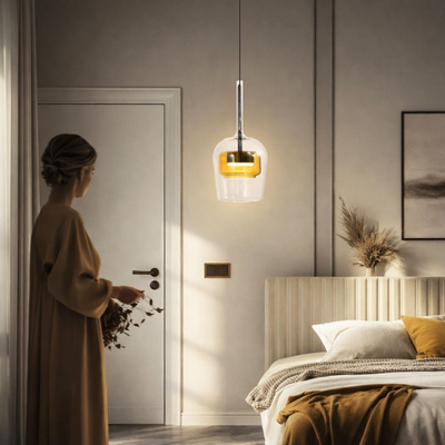 Pendant lamp Glaxi glass double shade transparent and yellow GX53