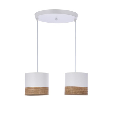Bianco lampa wisząca biały talerz 2x40w e27 abażur biały+orzechowy