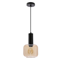 LINOX lampa wisząca czarny 1x40 E27 klosz bursztynowy