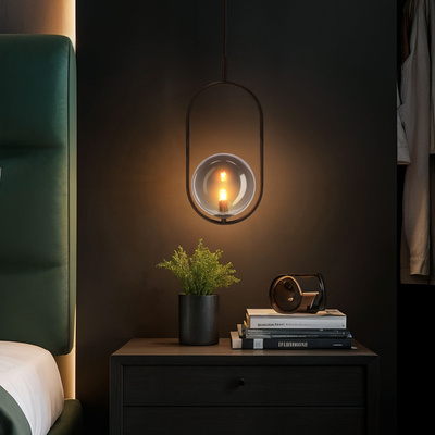 Pendant lamp CORDEL elegant black with graphite globe shade modern lighting for living room and bathroom 1x G9 LED