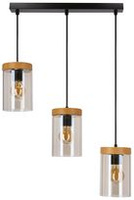 Lampa suspendata Wels 3X40 negru + abajur lemn afumat 33-22004