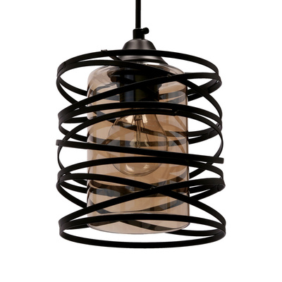 Suspension Eluna noire E27 avec abat-jour ambre 31-09548